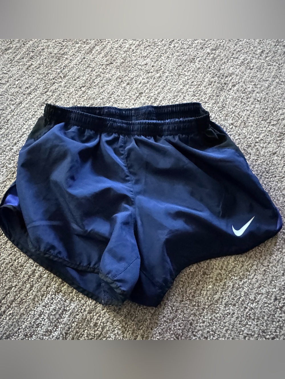 Nike Women's Navy Blue Athletic Running Shorts with White Swoosh